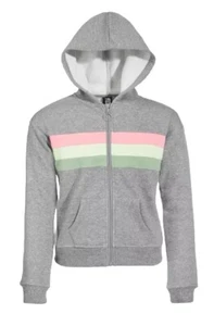 ID Ideology Girls Full Zip Colorblocked Stripe Hoodie Gray NWT - Picture 1 of 8