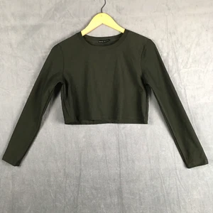 Donna Mizani Crew-Neck Cropped Long Sleeve Pullover Top Women's Sz S Green Olive - Picture 1 of 17