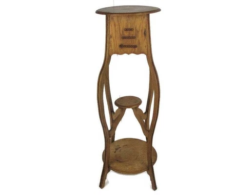 Art Nouveau Pedestal Table Plant Flower Stand Side Table 3 Tier Art Deco Hobnail Cover