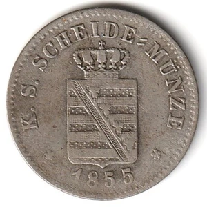 1855 German States Saxony 2 Neu Groschen Silver Low Mintage Nice Free Shipping - Picture 1 of 2