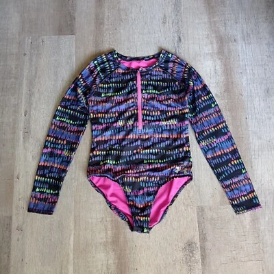 Under Armour Girls Size 12-16 Black Multi Long Sleeve Swimsuit Rash Guard - Image 1 of 4