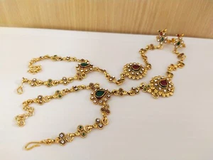 Joyería del templo indio Hath Punja Bollywood pulsera étnica chapada en oro con anillo - Imagen 1 de 1