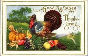 Vintage Thanksgiving Postcard Beautiful Embossed Turkey by Fall Harvest Pumpkin - Picture 1 of 3