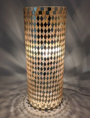 Vase Glass Cylinder Gold Mosaic Diamond Shaped Mirror Chips 6"Dia 16"Tall  - Image 1 of 3