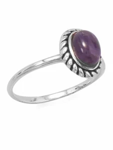 Anillo de amatista con borde de cuerda plata esterlina antiguo - Imagen 1 de 2