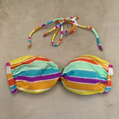 Victorias Secret VS 游泳海滩热带条纹头巾扭转比基尼上衣 - 尺寸 L — 第 1/4 张图片