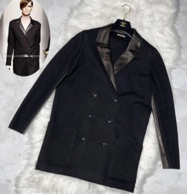 Abrigo Bottega Veneta Lana Virgen y Piel de Oveja Negro 40 Auténtico Foto 1 de 4