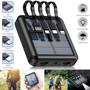 40000mAh Portable Charger Solar Power Bank Fast Charging 2 USB w/ Built in Cable - Picture 1 of 11