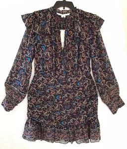 Veronica Beard Jaylene Sheer Ruched Black Combo Floral Silk Dress 12 Reg 595 NWT - Picture 1 of 2