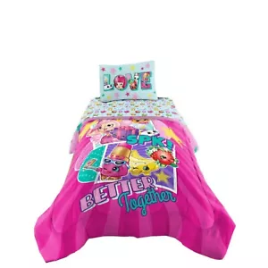 Shopkins 4 Pcs Kids Twin Sheet Set Single Bedding Set with Reversible Comforter - Picture 1 of 8