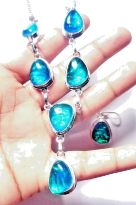 Australian Triplets Opal Gemstone 925 Sterling Silver Handmade Jewelry Necklace - Image 1 of 4