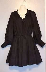 Cleobella Anthropologie Solid Black Peasant Mini Dress Eyelet Trim Medium - Picture 1 of 10