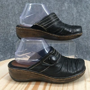 Baretraps Shoes Womens 8M Poetta Clogs Black Leather Wedge Heel Slip On Comfort - Picture 1 of 16