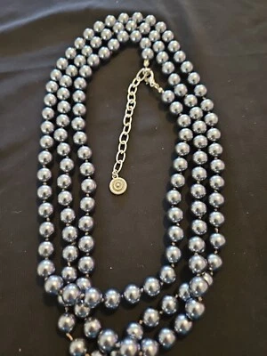 Collar Vintage Firmado R.J. Graziano Anudado Gris Oscuro Imitación Perla Larga 64" Foto 1 de 4