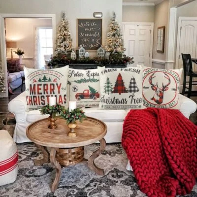 Juego de 4 fundas de almohada de Navidad DecorX de 18 x 18 pulgadas a cuadros de búfalo negro y rojo Foto 1 de 4