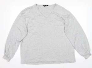 M&S Womens Grey Polyester Basic T-Shirt Size 16 V-Neck
