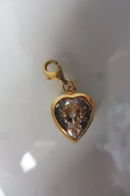 Ciondolo Bellissimo, Cuore, 925 Argento Dorato Con Sotile Fresato Pietra - Immagine 1 di 4