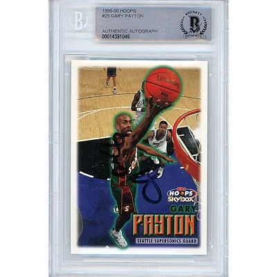 Gary Payton Signed 1999-00 NBA Hoops  #25 Seattle SuperSonics BAS Slabbed Auto - Image 1 of 4