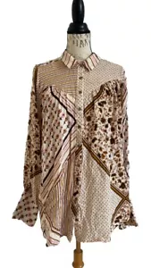 Free People Hazel Patchwork Button Down Blouse, XL - Picture 1 of 8