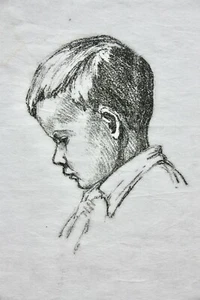 Kopf eines kleinen Jungen, impressionistische Kreidelithographie auf Japanpapier - Bild 1 von 11
