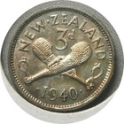 elf New Zealand 3 Pence 1940 Silver  George VI  World War II