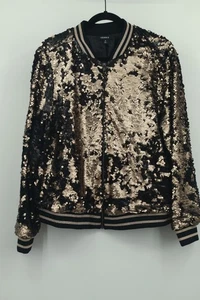 Bomber donna Torrid Plus taglia 2 passerella nero oro paillettes foderato zip intera - Foto 1 di 5