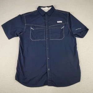 Columbia PFG Shirt Mens Medium Navy Short Sleeve Fishing Ripstop Vented FM7024 - Picture 1 of 12