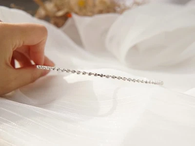 Thin Silver Rhinestone Headband – Minimal Crystal Hair Accessory | Bridal, Prom, - Image 1 of 4