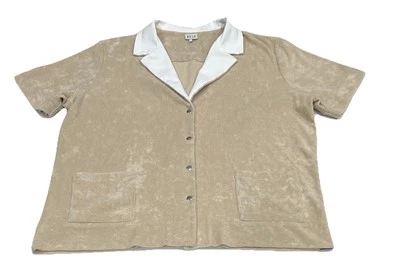 Kule M 码上衣女式棕色毛圈短袖纽扣衬衫 — 第 1/4 张图片