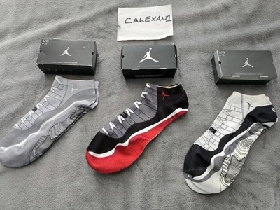 Pacote com 3 meias retrô Air Jordan XI 11 grandes brancas pretas Concord criadas vermelhas cinza frio - Imagem 1 de 4