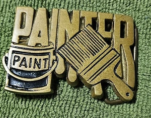 PAINTER Paint Can Brush Solid Brass Vintage 1980 Belt Buckle by BBB Baron Taiwan - Picture 1 of 6