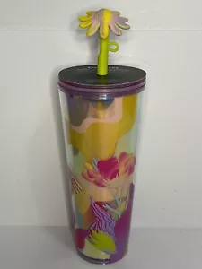 Starbucks 2024 Summer Flower Field Straw Topper Yellow Iridescent Cold Cup 24oz - Picture 1 of 5