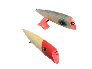 2 Vintage Wood Fishing Lures Salmon Plugs; Martin White Red Head & 4.5" Rosegard - Picture 1 of 20