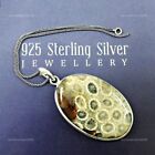 Gift For Women Pendant Boho 925 Sterling Silver Natural Fossil Coral Gemstone L7