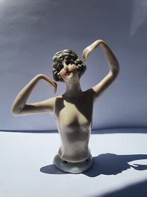 Ancien Demi Figurine Statuette Half Doll Art Deco Femme Sculpture En Porcelaine • 95€