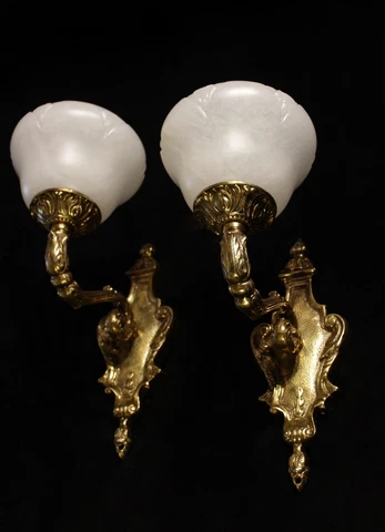 pair of  real  spanish Alabaster wall lights sconces  solid  bronze america Cover
