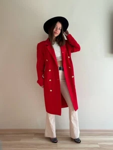Vintage Women's Red Trench Coat Red St.Michael from Marks&Spencer pure wool M - Picture 1 of 24