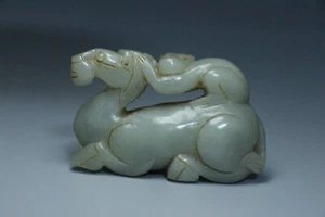 156g Chinese Antique Qing Dynasty Hetian Jade Horse Monkey Beast Figurines - Picture 1 of 7