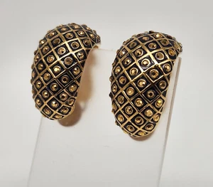 St John Large Vintage Gold Tone Crystal Enamel Classic Clip On Earrings. - Picture 1 of 9
