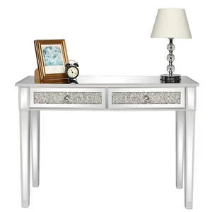 Modern Mirrored 2 Drawers Dressing Table Bedroom Bedside Cabinet Console Dresser - Picture 1 of 11