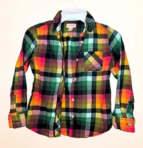 CAT & JACK Button Shirt Cotton Plaid Checker Multi Colors Kids Size Small 6/6X - Picture 1 of 5