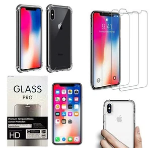 Custodia cover e vetro temperato HD 9h per apple iphone X 10 trasparente morbida - Imagen 1 de 4