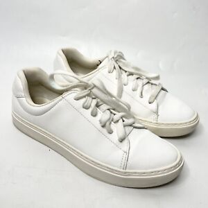 H&M White Faux Leather Low Top Fashion Sneakers Shoes Woman’s Size 8