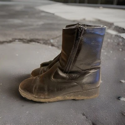 Blondo 复古黑色皮革中低跟靴侧拉链羊毛衬里女式 8 — 第 1/4 张图片