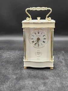 Bulova Quartz Desk / Mantel Clock White And Gold. Tempus Fugit, Germany - Picture 1 of 11