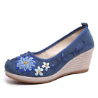 Women Daisy Print Wedge Heels Pumps Shoes Lightweight Slip On Dress Sandals