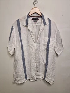 linen tommy hilfiger shirt size xl extra large striped short sleeve pocket - Picture 1 of 7