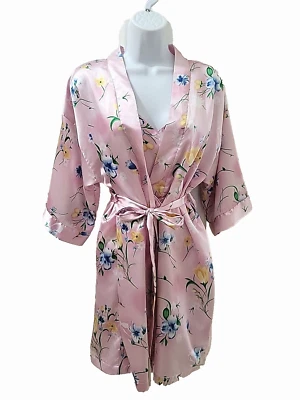 Secret Treasures 2 Piezas Satén Kimono Bata y Chemise Slip Rosa Floral Mujer Pequeño Foto 1 de 4