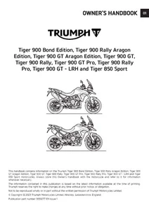 Triumph Tiger 900 GT, Tiger 900 GT pro, Tiger 900 R/pro Owners Manual 2020-2023 - Picture 1 of 1