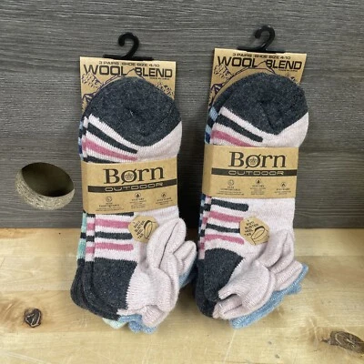 6 Pairs Born Outdoor Women’s Wool Blend Socks Shoe Size 4-10 Assorted New - Image 1 of 3